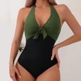 thumbnail image 1 of OSFVNOXV One Piece Swimsuit Women Halter V-Neck Bikini Color Blocked Cutout Tie Front Swimwear Slim Fit Bodycon High Waisted Bathing Suits, 1 of 9