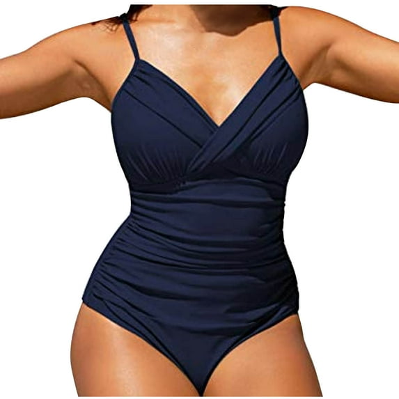 OSFVNOXV One-Piece Swimsuit for Women Deep V-Neck Bodycon Bathing Suit Slim Fit Ruched Cross Swimwear Beachwear with Built-In-Bra