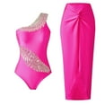 thumbnail image 1 of OSFVNOXV One Shoulder Swimsuits for Women Stretch Color Blocked Bathing Suit with Cover Up Wrap Sarong Pencil Skirts Beachwear, 1 of 8