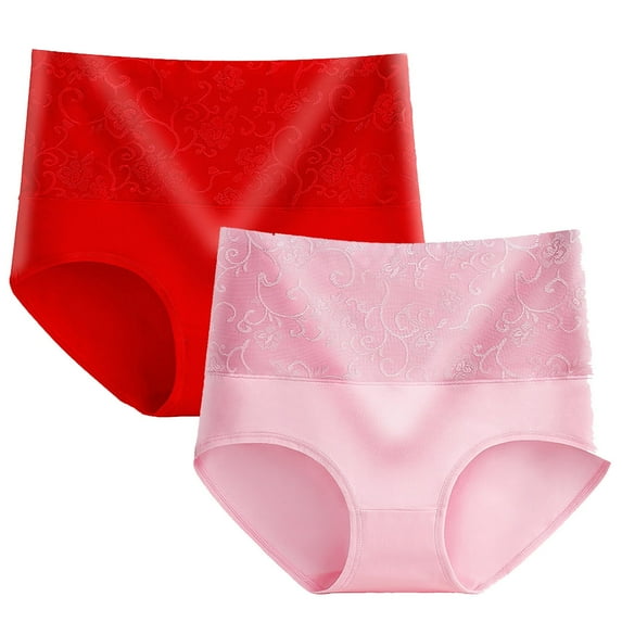 OSFVNOXV Organic Cotton Panties for Women Plus Size 2 Packs High Waisted Underwear Lace Hipster Breathable Seamless Stretch Butt-Lifting Underwear