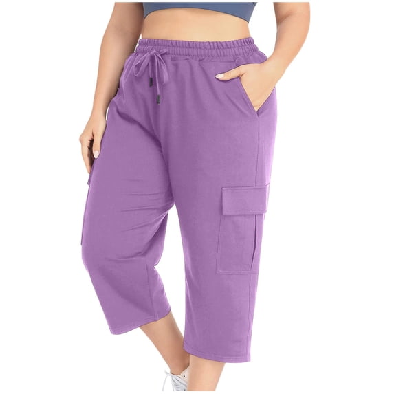 OSFVNOXV Oversized Pants for Women Plus Size Capri Sweatpants Elastic Waist Scrub Pants Wide Leg Trouser with Drawstring Pockets