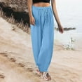 thumbnail image 1 of OSFVNOXV Pajama Pants for Women Elastic Waist Cotton Linen Lounge Pants Solid Color Full Length Joggers with Drawstring Pockets, 1 of 8