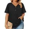 thumbnail image 1 of OSFVNOXV Plus Size Basic T-Shirts for Women Summer 2025 Button Up Shirt Short Sleeve V-Neck Loose Fit Pullover Blouse Sleepwear Loungewear ,L-5XL, 1 of 9
