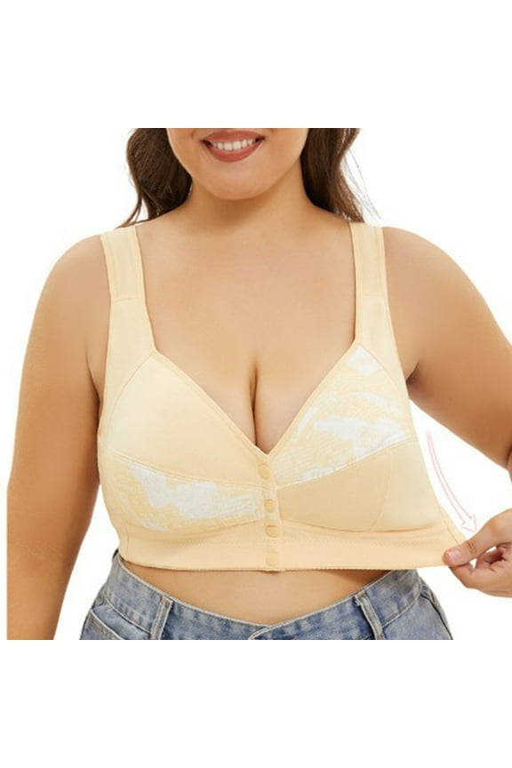 Plus Size Bras for Women High Support Wireless Full Figure Bras Soft Breathable Open Front Buckle Closure Casual Solid Color Large Cups Padded Everyday Bras ,36D-50G