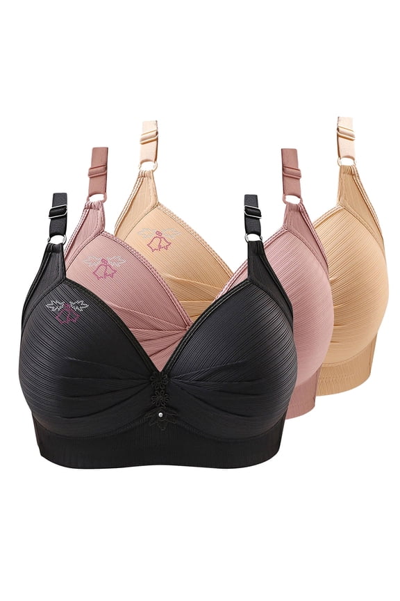 Plus Size Bras for Big Bust Women 3 Pack Push-Up Everyday Bra Full Figure Coverage Soft Padded Wireless Yoga Bras First Mothers Day Gift for New Mom ,XS-4XL