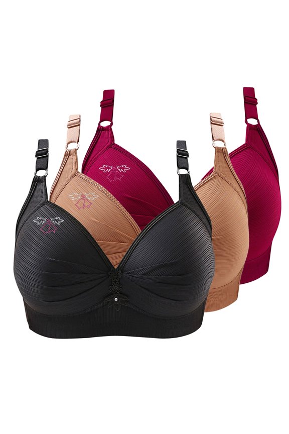 Plus Size Bras for Women 3 Pack Everyday Bra Push Up Wireless Yoga High Impact Printed Big Bust Bra ,XS-4XL