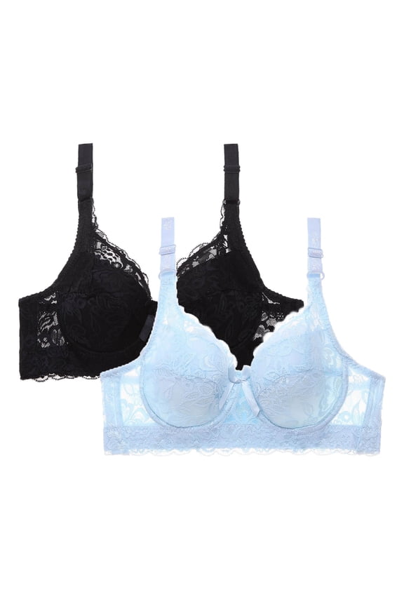 Plus Size Bras for Women with Wires,2 Pack High Impact Lace Bra Convertible Breathable Junior Girls Bra ,Sizes S-4XL