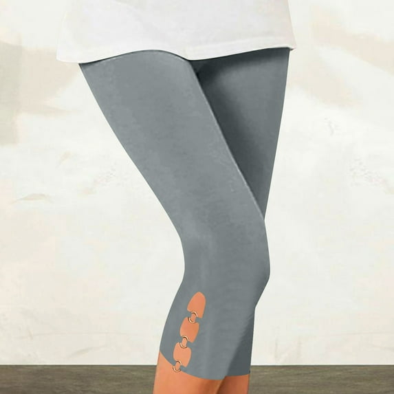 OSFVNOXV Plus Size Capri Leggings for Women,Ladies Summer High Waisted Cutout Yoga Pants,Cropped Side Slit Workout Bottom