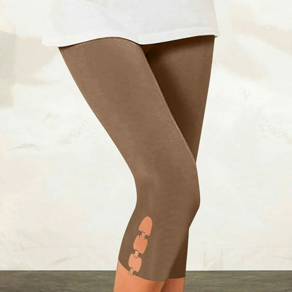 OSFVNOXV Plus Size Capri Leggings for Women,Ladies Summer High Waisted Cutout Yoga Pants,Cropped Side Slit Workout Bottom