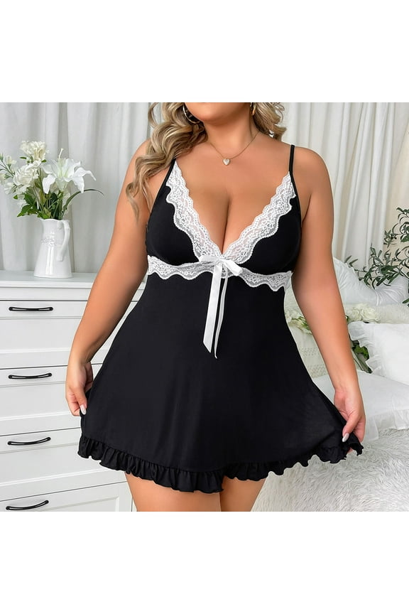 Plus Size Chemise Nightgowns for Women 4XL Bow Tie Halter Short Sleepshirt V-Neck Cotton Breathable Slip Dress