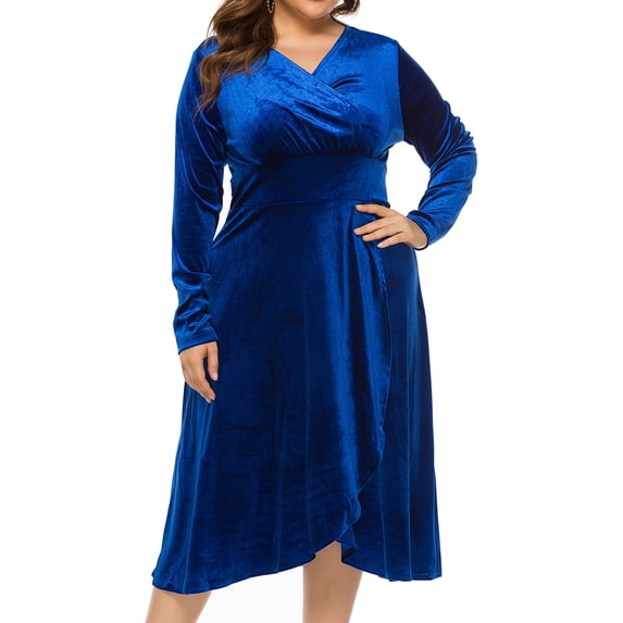 OSFVNOXV Plus Size Cocktail Dress for Wedding Guest,High Waisted Luxury Bridesmaid Dress Long Sleeve Ruffle Flowy Midi Dress