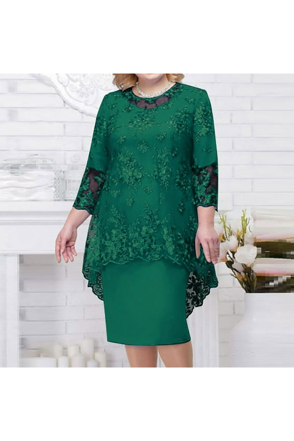 Plus Size Cocktail Dress for Women Lace Embroidered Formal Causal Wedding Guest Bride of the Mother Dress