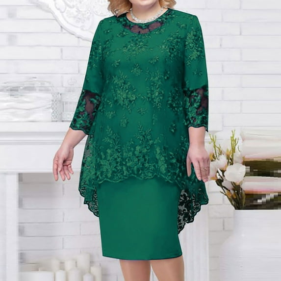 OSFVNOXV Plus Size Cocktail Dress for Women Lace Embroidered Formal Causal Wedding Guest Bride of the Mother Dress