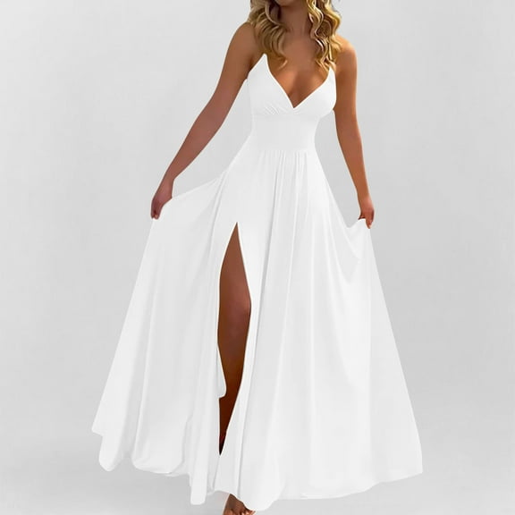 OSFVNOXV Plus Size Dresses for Women Elegant Spaghetti Strap V-Neck Bodycon Flowy Slip Dress ,Sizes S-3XL