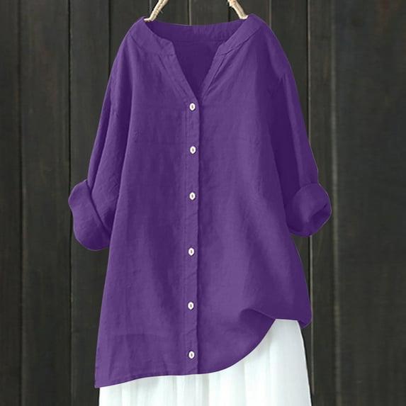 OSFVNOXV Plus Size Gauze Tops Cotton Linen Gauze Shirts Oversized Long Sleeve Button Down Summer Gauze Tunic Blouses Sizes S-5XL