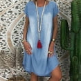 thumbnail image 1 of OSFVNOXV Plus Size Jean Dress for Women Summer Denim Dress Cap Sleeve Distressed Mini Length Loose Sleepwear Loungewear Bottom ,M-3XL, 1 of 6