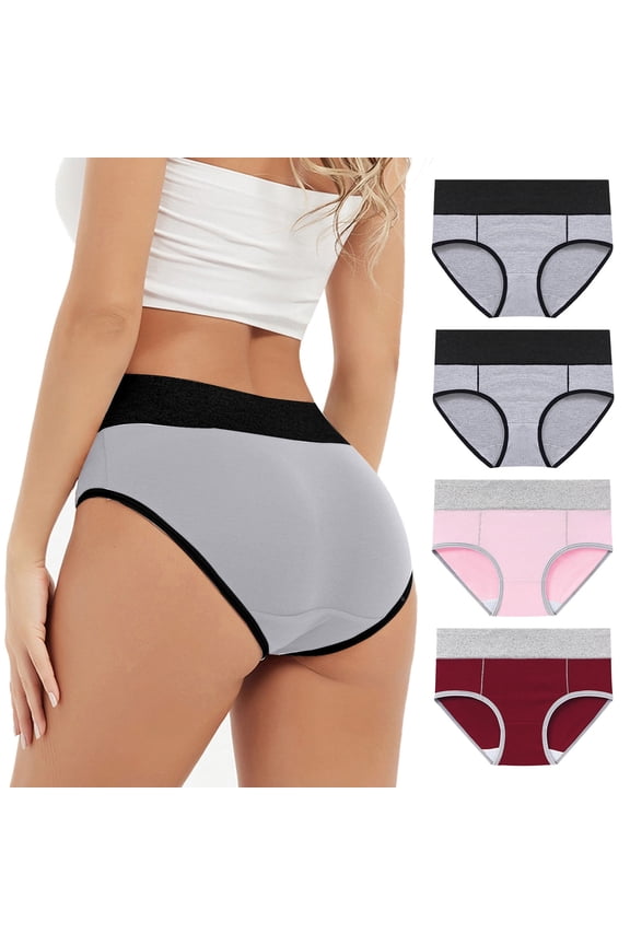 Plus Size Leakproof Panties for Women 4 Pack-Breathable Cotton Stretch Soft Comfy Seamless Hipster Underwear ,Sizes M-5XL