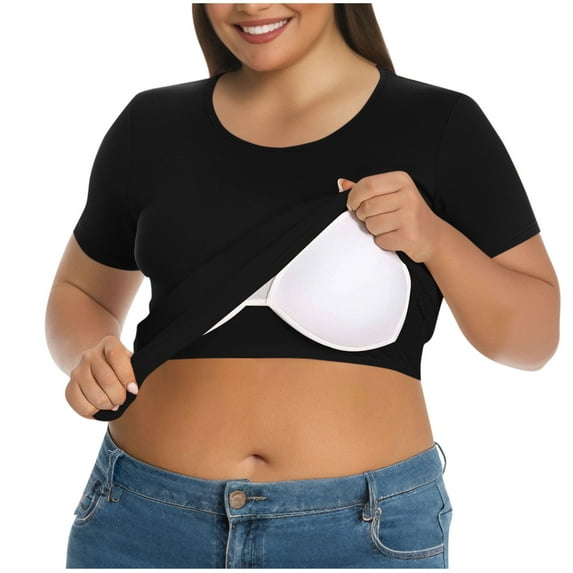 OSFVNOXV Plus Size Lounge Top with Built-In-Bras L-5XL,Comfort Fit Wire-Free Pajama Top with Soft Cups,Summer Casual Short Sleeve Crewneck Oversized Sleep T-Shirts
