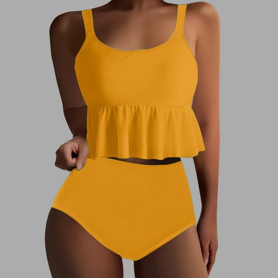 OSFVNOXV Plus Size Womens Tankinis,2-Piece Summer 2025 Bathing Suits,High Waist Bikini Bottom with Ruffle Swimwear Tank Top S-3XL