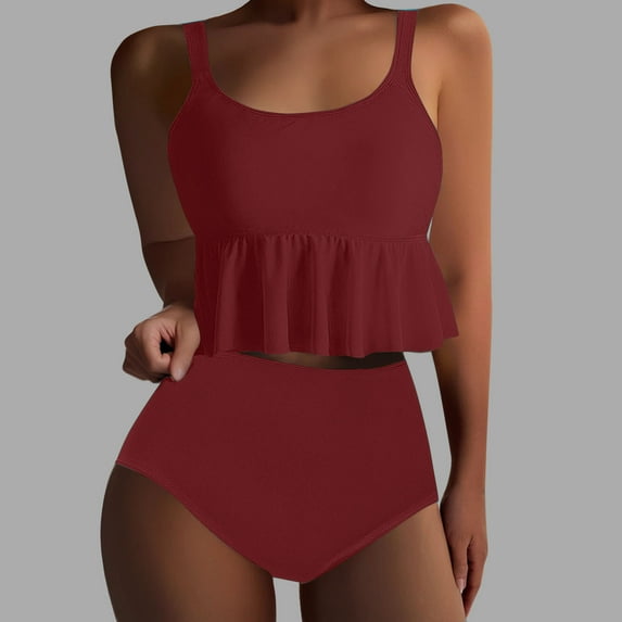 OSFVNOXV Plus Size Womens Tankinis,2-Piece Summer 2025 Bathing Suits,High Waist Bikini Bottom with Ruffle Swimwear Tank Top S-3XL