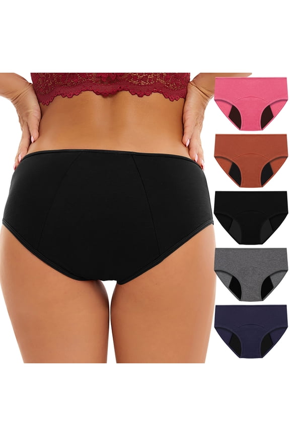 Plus Size Womens Underwear 5 Pack Leakproof Period Briefs Mid Rise Breathable Comfortable Nylon Stretch Underwear