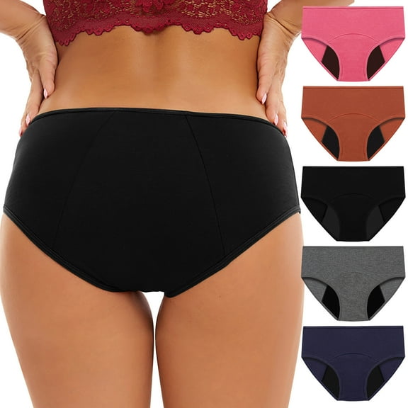 OSFVNOXV Plus Size Womens Underwear 5 Pack Leakproof Period Briefs Mid Rise Breathable Comfortable Nylon Stretch Underwear
