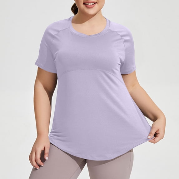 OSFVNOXV Plus Size Workout Tops for Women Casual Quick Drying Short Sleeve Crewneck Pullover Tunic Shirts Swimwear Cover Ups
