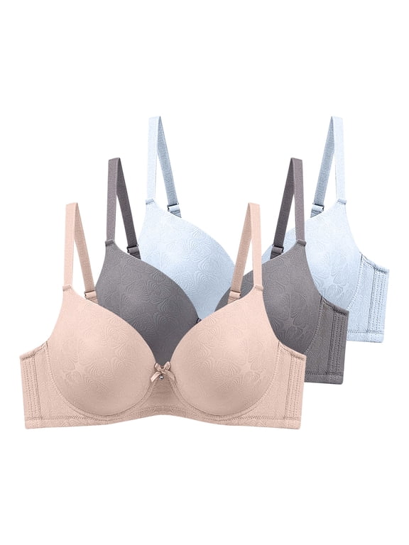 Push Up Bras for Small Breasted Women Plus Size Padded with Wires,3 Pack High Impact Lace Bra D Cups Convertible Breathable Junior Girls Bra ,85-110