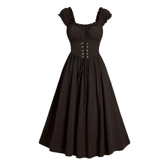 OSFVNOXV Retro 1950s Dresses for Women Sleeveless Lace Up Corset Dress Swing A-Line Midi Dress