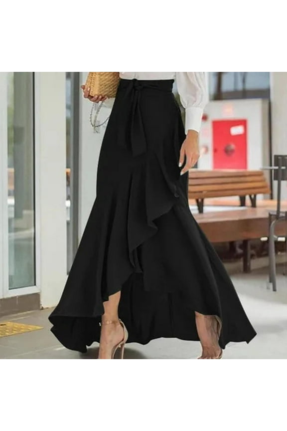 Retro Skirts for Women Plus Size High Waisted Ruffle Hem Maxi Length Skirt for Cocktail Dance Party,Sizes S-5XL
