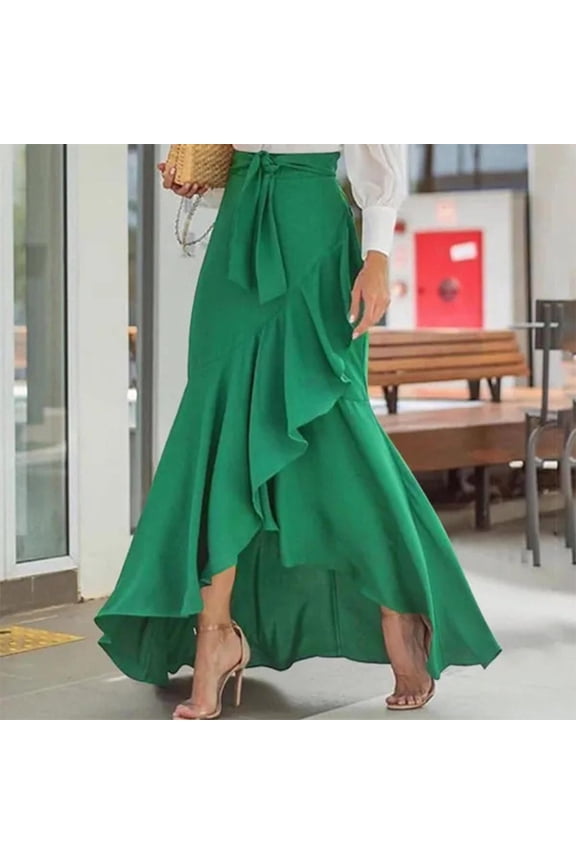 Retro Skirts for Women Plus Size High Waisted Ruffle Hem Maxi Length Skirt for Cocktail Dance Party,Sizes S-5XL