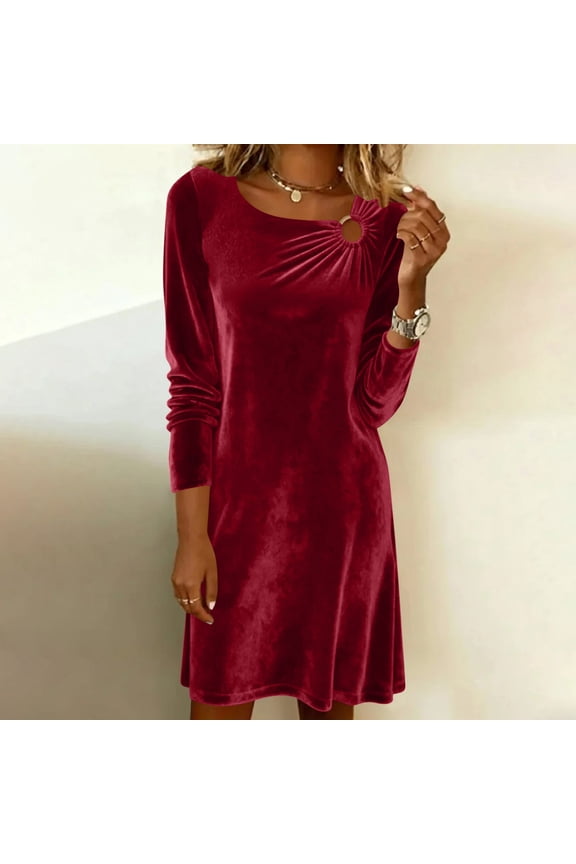 Retro Velvet Dress for Petite Women Long Sleeve Mini Length Wedding Guest Dress,Luxury Gifts for Girlfriend