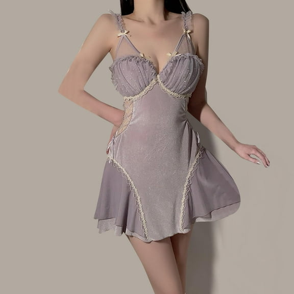 OSFVNOXV Retro Velvet Nightgowns for Women Vintage Chemise with Built-In-Bra,Soft Comfortable Loungewear Sleepwear