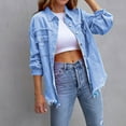 thumbnail image 1 of OSFVNOXV Ripped Jean Jackets for Juniors Y2K Trendy Button Up Long Sleeve Cropped Denim Jackets with Pockets, 1 of 7