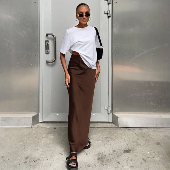 OSFVNOXV Satin Maxi Skirts for Mother of the Bride Low Rise Silky Wrap Fishtail Skirts for Cocktail Party