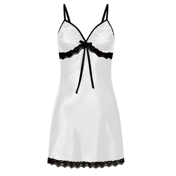 OSFVNOXV Satin Silky Lingerie for Women Chemise Nightgown Lace Trim Bow Tie Backless Lingerie Nightwear Sleepwear