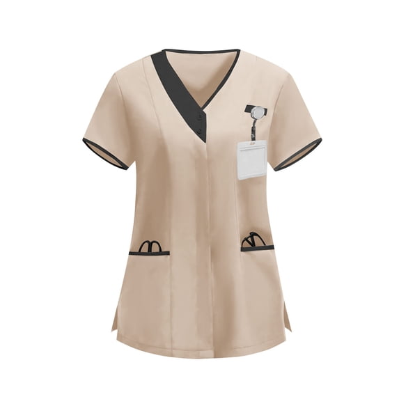 OSFVNOXV Scrub Tops for Women Formal Casual V-Neck Short Sleeve Solid Color Nurse Uniform with Pockets