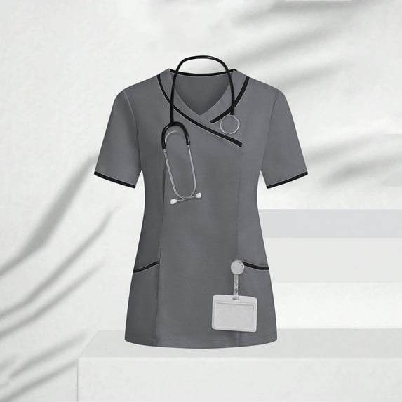 OSFVNOXV Scrub Tops for Women with Pockets Summer V-Neck Short Sleeve Work Tops Professional Nurse Uniform
