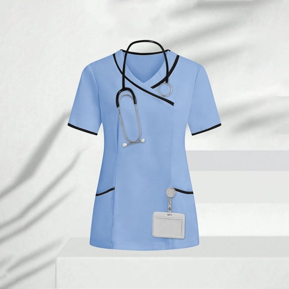 OSFVNOXV Scrub Tops for Women with Pockets Summer V-Neck Short Sleeve Work Tops Professional Nurse Uniform