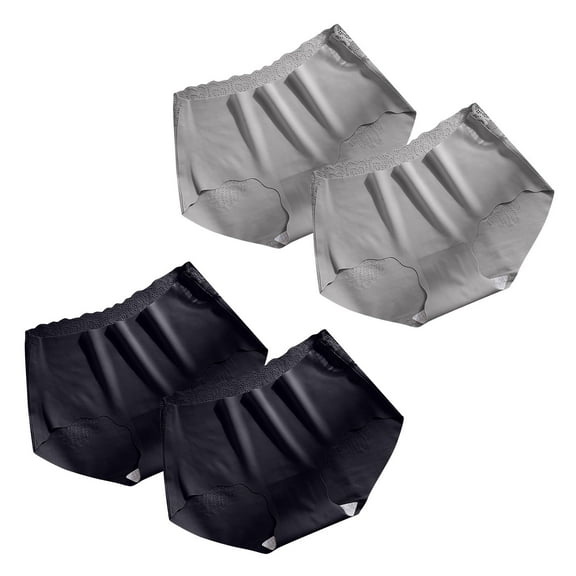 OSFVNOXV Seamless Ice Silk Panties 4-Pack – Mid Rise Lace Underwear for Women, Anti-Chafing & Moisture-Sicking Design