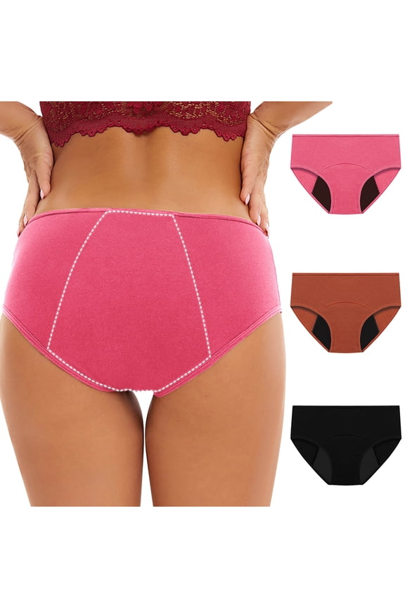 Seamless Women Underwear 3 Pack Leakproof Period Briefs Soft Cotton Underwear Mid Rise Breathable Comfortable Nylon Stretch Underwear