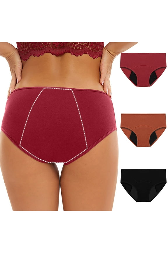 Seamless Women Underwear 3 Pack Leakproof Period Briefs Soft Cotton Underwear Mid Rise Breathable Comfortable Nylon Stretch Underwear