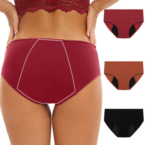 OSFVNOXV Seamless Women Underwear 3 Pack Leakproof Period Briefs Soft Cotton Underwear Mid Rise Breathable Comfortable Nylon Stretch Underwear