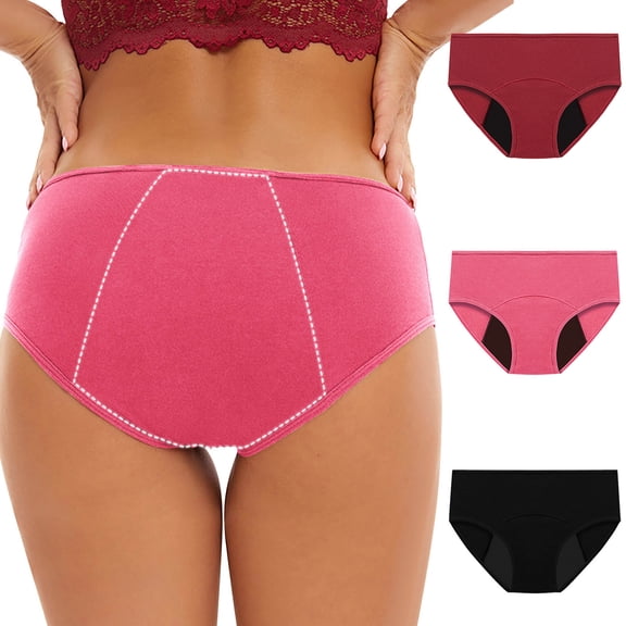 OSFVNOXV Womens 3 Pack Leakproof Period Briefs Seamless Cotton Underwear Mid Rise Breathable Comfortable Nylon Stretch Underwear