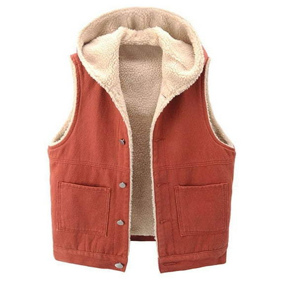 OSFVNOXV Sherpa Jackets for Women 100% Denim Vest Sleeveless Hooded Jackets Fleece Lined Warm Thicken Winter Waistcoat