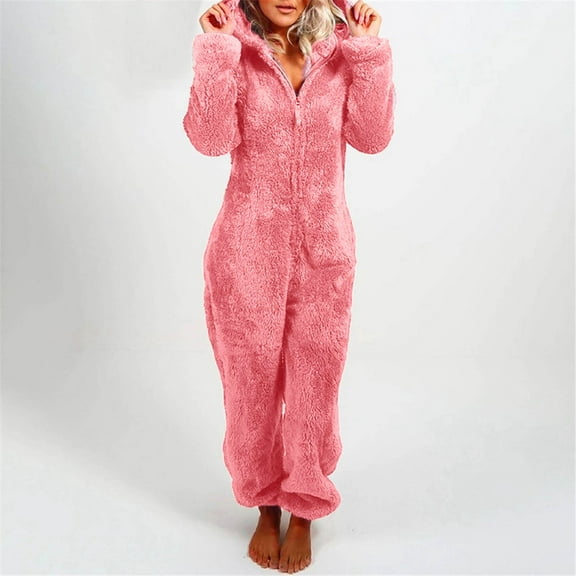 OSFVNOXV Sherpa Jumpsuit Women Plus Size Fuzzy Pajamas Long Sleeve Adult Cat Onesie Pajamas Winter Rompers Sleepwear ,S-5XL