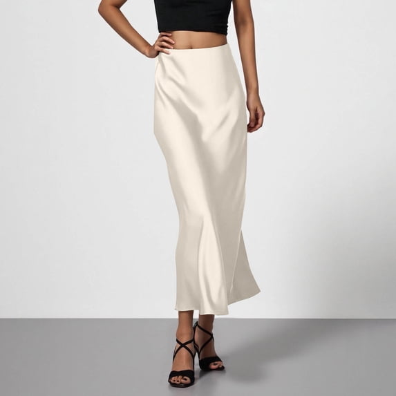 OSFVNOXV Silk Skirt for Women High Waisted Formal Satin Dress Trendy Pencil Bodycon Long Office Skirts Workwear