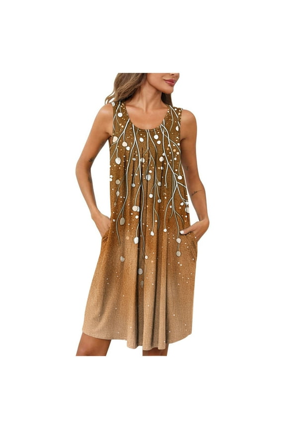 Sleeveless Nightgowns for Women with Pockets,Vintage Floral Pleated Night Dress for Seniors,Moisture Wicking Comfortable Knee Length Sleepshirts