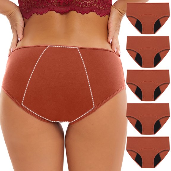 OSFVNOXV Spandex Underwear for Women 5 Pack Leakproof Period Briefs Mid Rise Breathable Comfortable Nylon Stretch Underwear