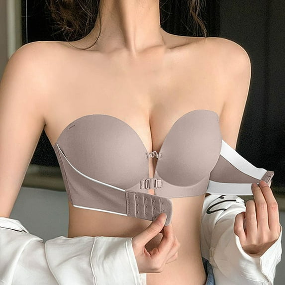 OSFVNOXV Strapless Bras for Women Seamless Bandeau Bra Front Closure Non-Slip Push Up Wireless Bralette Top
